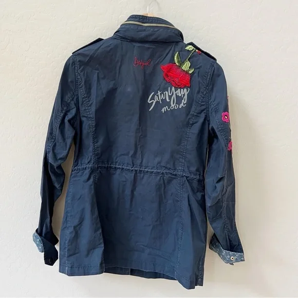 desigual pakaian jadi wanita navy utility jacket butterfly bird bee - Picture 3 of 14